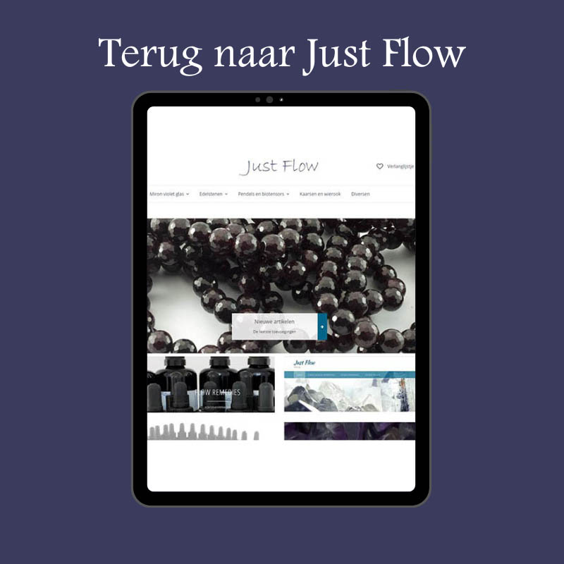 Afbeelding voor bij de link om terug te keren van het weblog van Just Flow naar de webwinkel